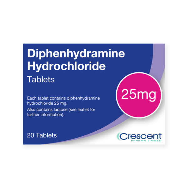 Diphenhydramine 25mg Tablets, Crescent Pharmaceuticals, Crescent Pharma, Crescent Medical UK, Crescent Manufacturing, Crescent R&D, Thorpe Laboratoires, Andover Warehouse, Barnsley Warehouse, M&A Pharma, M&A Pharmachem, Archimedis, Uk Generic Medicine, Uk Pharmaceuticals