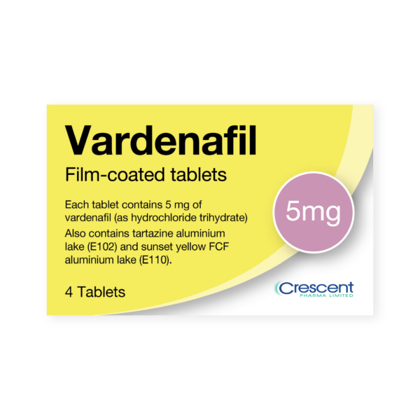 Vardenafil 5mg Film-coated Tablets, Crescent Pharmaceuticals, Crescent Pharma, Crescent Medical UK, Crescent Manufacturing, Crescent R&D, Thorpe Laboratoires, Andover Warehouse, Barnsley Warehouse, M&A Pharma, M&A Pharmachem, Archimedis, Uk Generic Medicine, Uk Pharmaceuticals