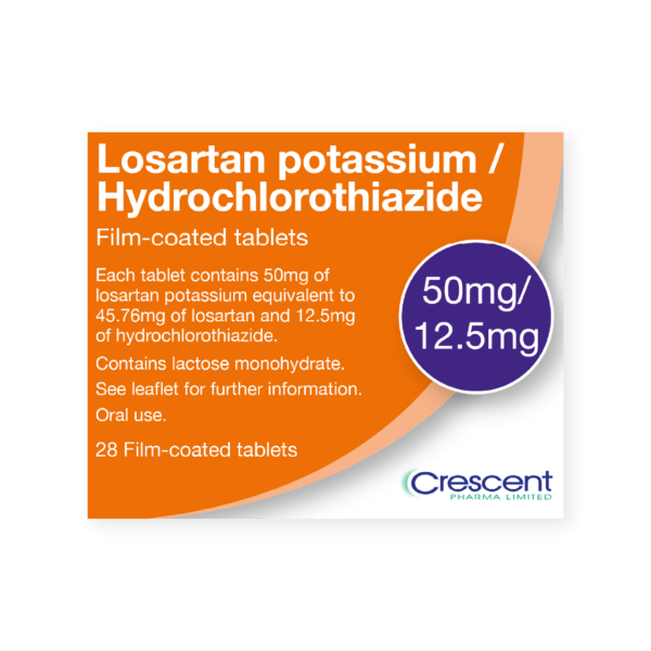 Losartan Potassium HCTZ 50mg/12.5mg Film-coated Tablets, Crescent Pharmaceuticals, Crescent Pharma, Crescent Medical UK, Crescent Manufacturing, Crescent R&D, Thorpe Laboratoires, Andover Warehouse, Barnsley Warehouse, M&A Pharma, M&A Pharmachem, Archimedis, Uk Generic Medicine, Uk Pharmaceuticals