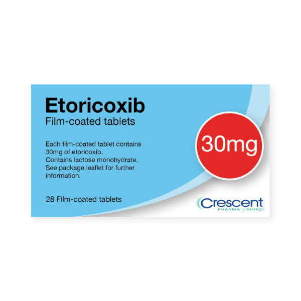 Etoricoxib 30mg Film-coated Tablets, Crescent Pharmaceuticals, Crescent Pharma, Crescent Medical UK, Crescent Manufacturing, Crescent R&D, Thorpe Laboratoires, Andover Warehouse, Barnsley Warehouse, M&A Pharma, M&A Pharmachem, Archimedis, Uk Generic Medicine, Uk Pharmaceuticals